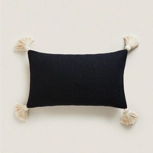 Zara Black Pillow Covers with Cream Tassel Accents